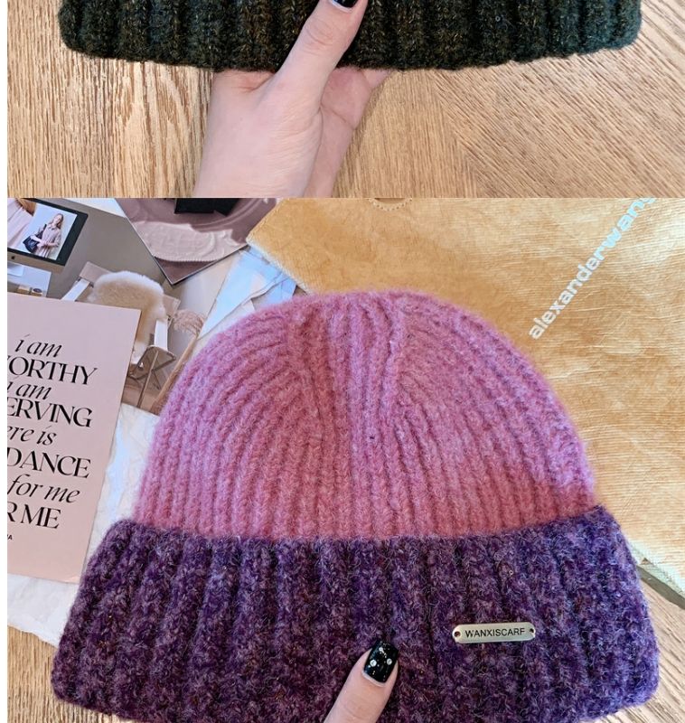 Woolen Hat Contrast Colour Winter Warm Beanie For Men_voghion.com