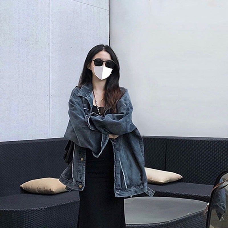 潮牌復古水洗牛仔外套女春秋設計感寬鬆bf風休閒復古港風工裝夾克