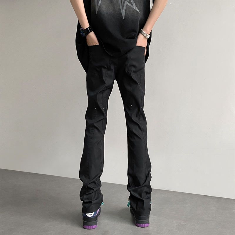 纯黑色显瘦美式ootd裤子小众设计高级感铆钉工装裤男款伐木直筒裤