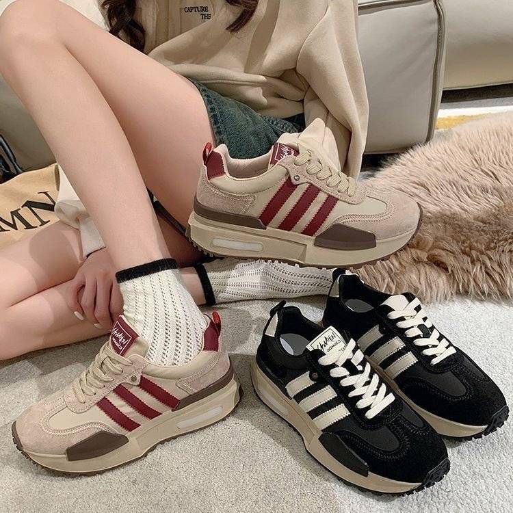 Internet celebrity popular small waisted waffle shoes for women 2023 autumn new Hong Kong style casual versatile thick sole heightening dad shoes