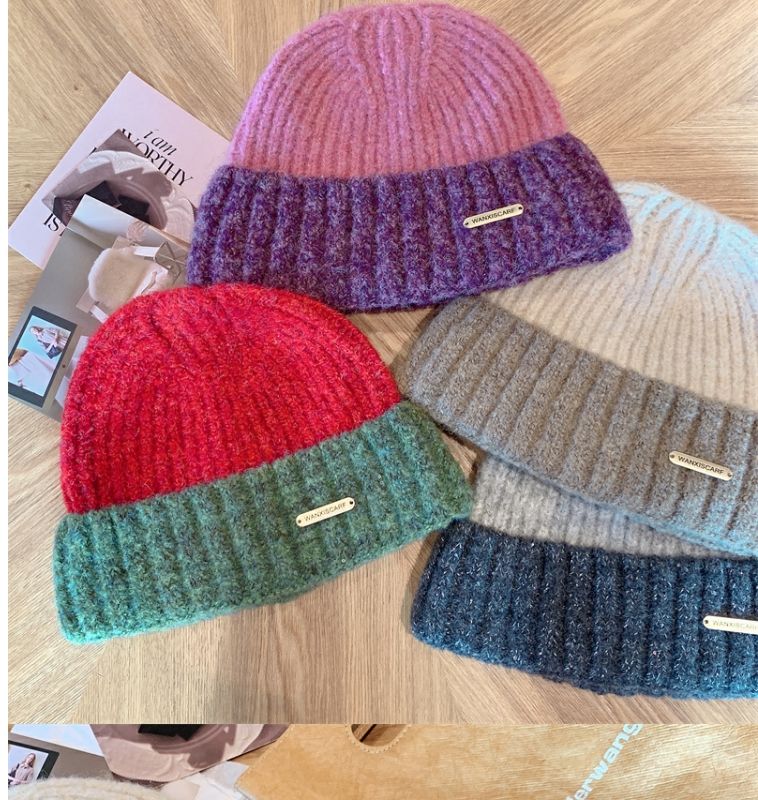 Woolen Hat Contrast Colour Winter Warm Beanie For Men_voghion.com