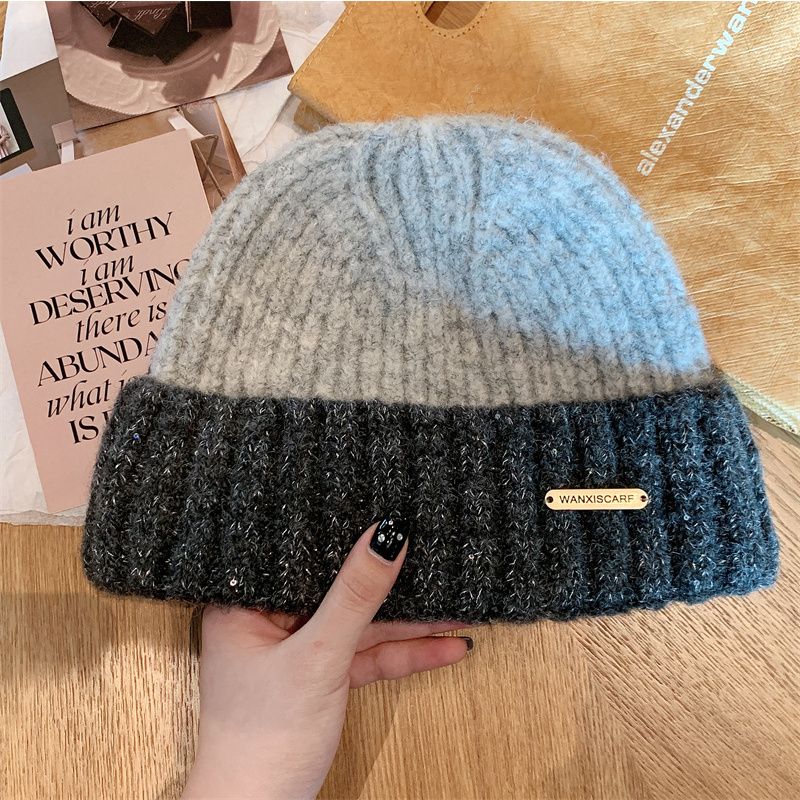 Autumn and Winter Korean Edition Versatile Dual Contrast Color Woolen Hat Outdoor Warm Ear Protection Contrast Color_voghion.com