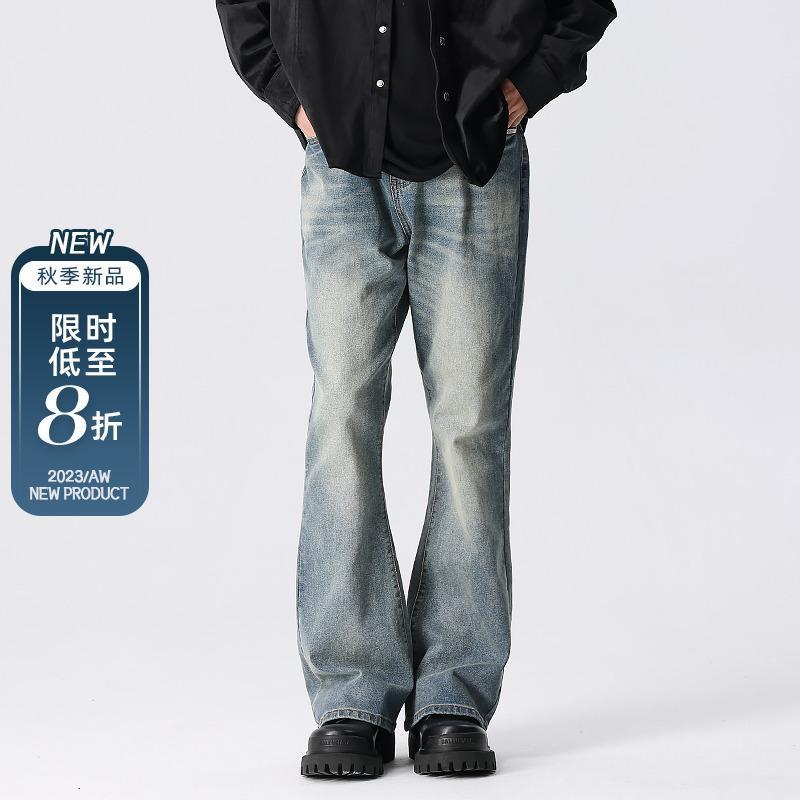 New factor washed micro-boot jeans for men high street loose autumn and winter American retro mid-waist casual trendy vibe trousers