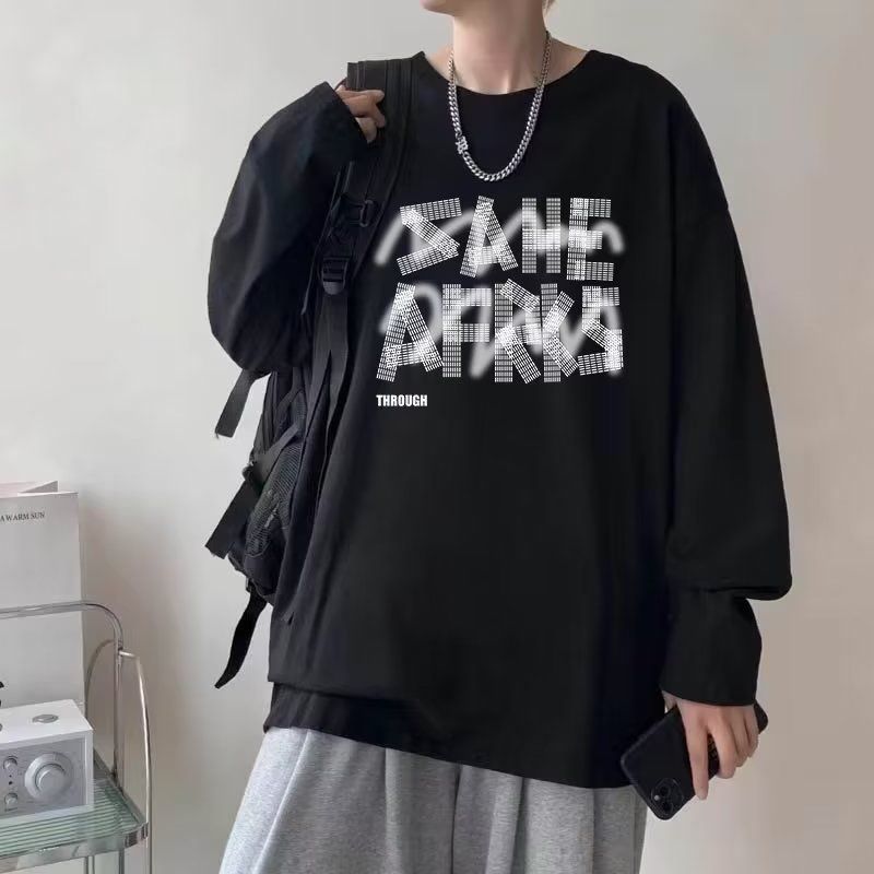 100%純棉休閒長袖t恤男春秋季新款潮牌圓領上衣青少年內搭打底衫