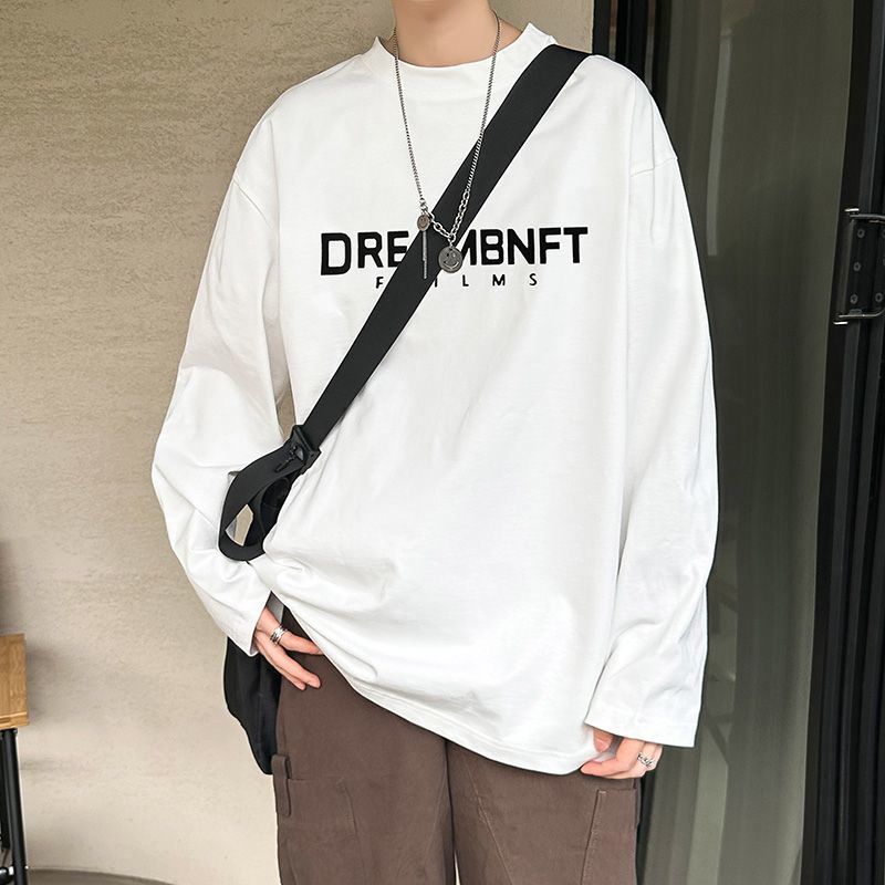 100%純棉長袖t恤男春秋季新款美式復古內搭打底衫港風寬鬆上衣服