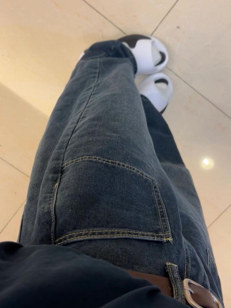 做舊復古闊腿牛仔褲女高腰顯瘦寬鬆美式vibe風拖地褲子設計感小眾
