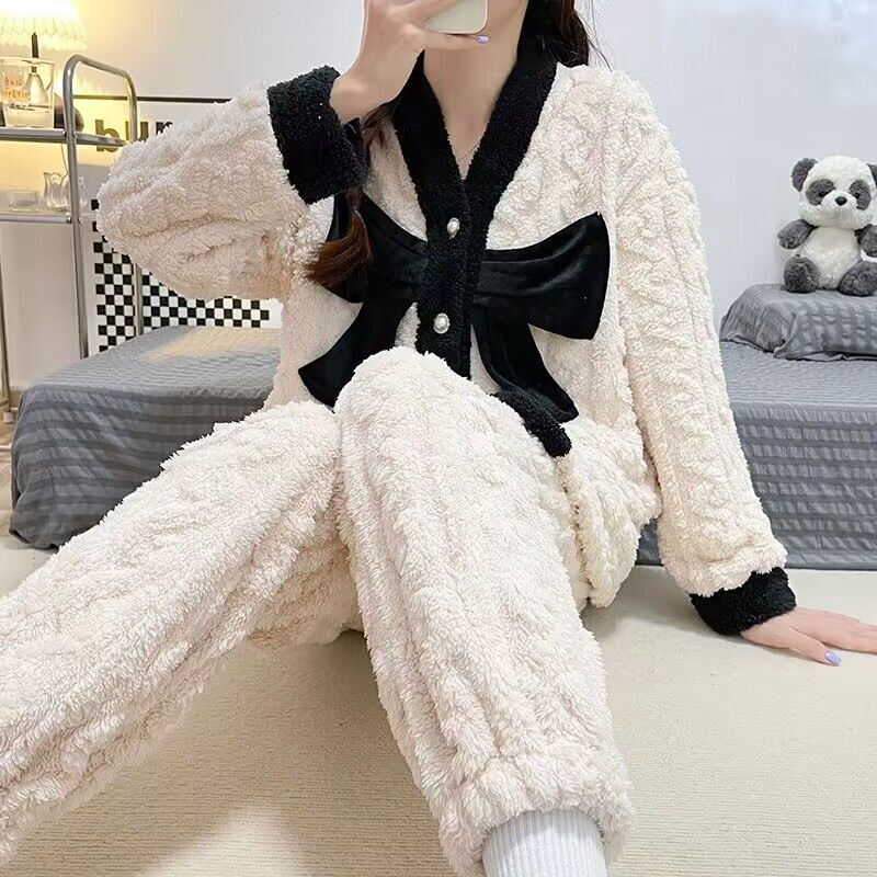 睡衣女冬季珊瑚絨新款加絨法蘭絨加厚2023冬款秋冬家居服保暖套裝