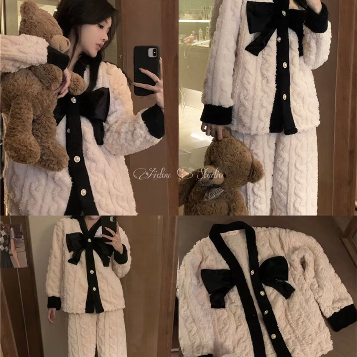 法蘭絨家居服女2023年春秋冬季新款蕾絲保暖網紅風珊瑚絨睡衣套裝