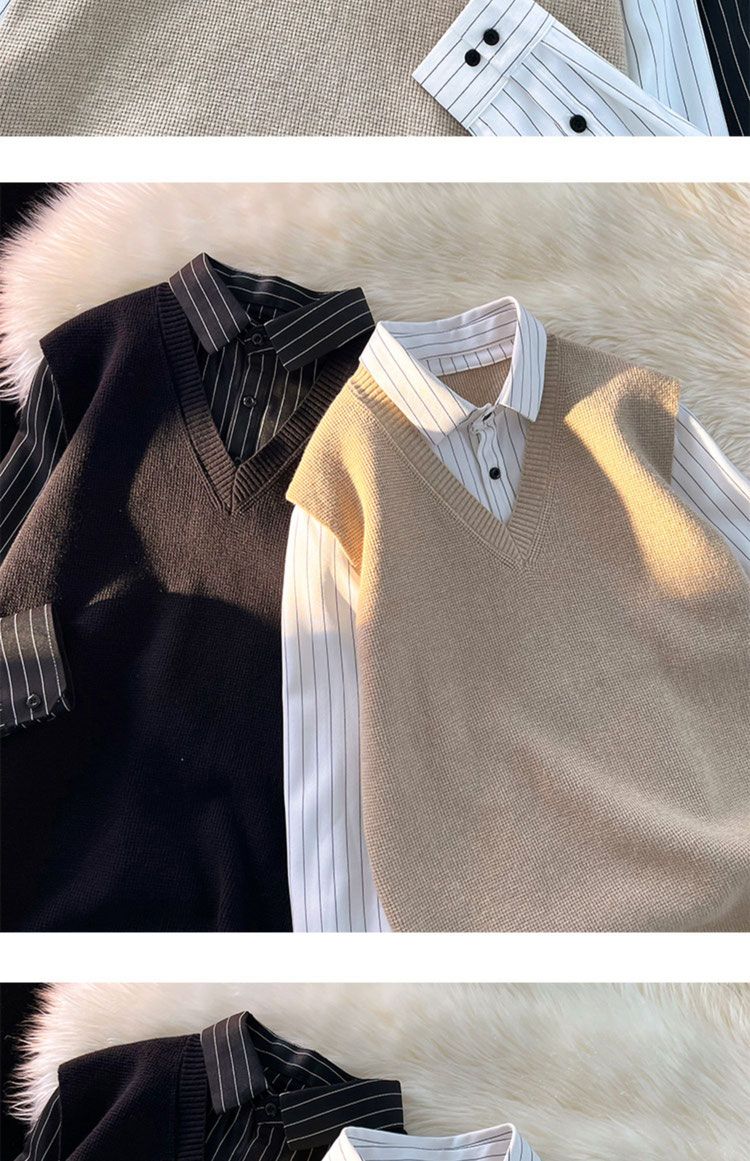 Chaleco de punto y camisa para hombre estilo británico chic_voghion.com