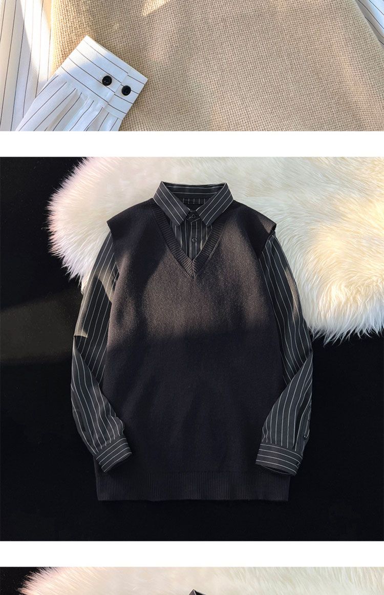 Chaleco de punto y camisa para hombre estilo británico chic_voghion.com