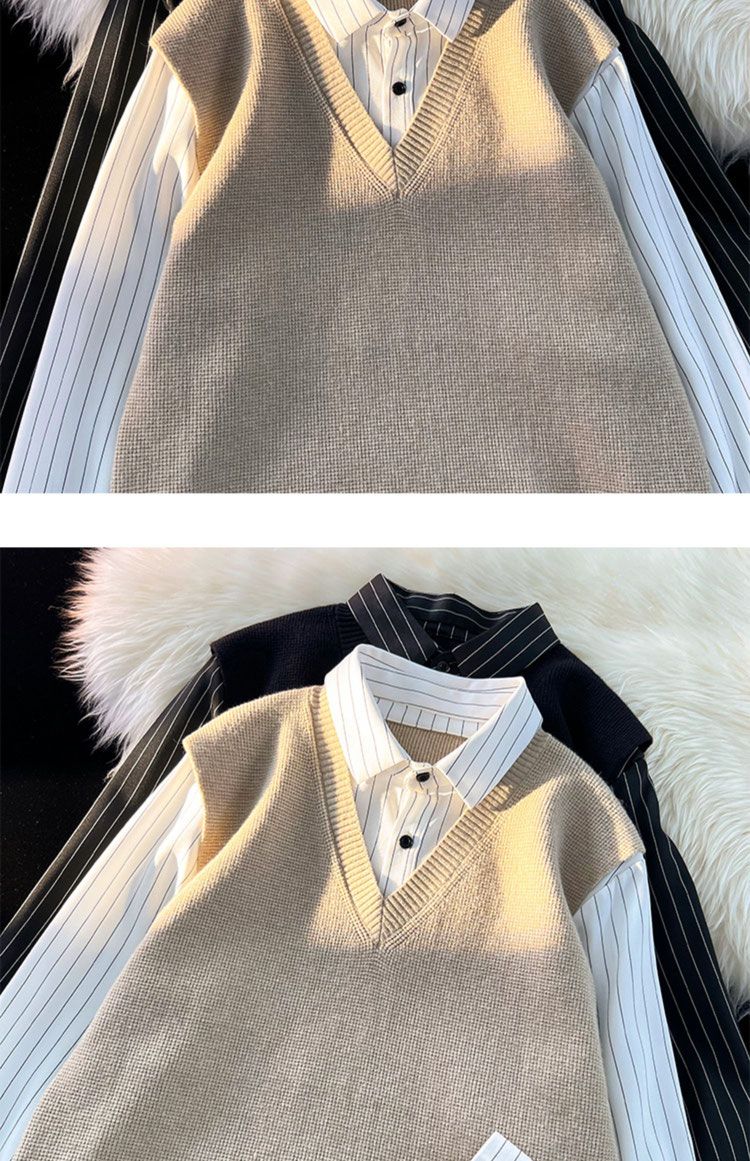 Chaleco de punto y camisa para hombre estilo británico chic_voghion.com