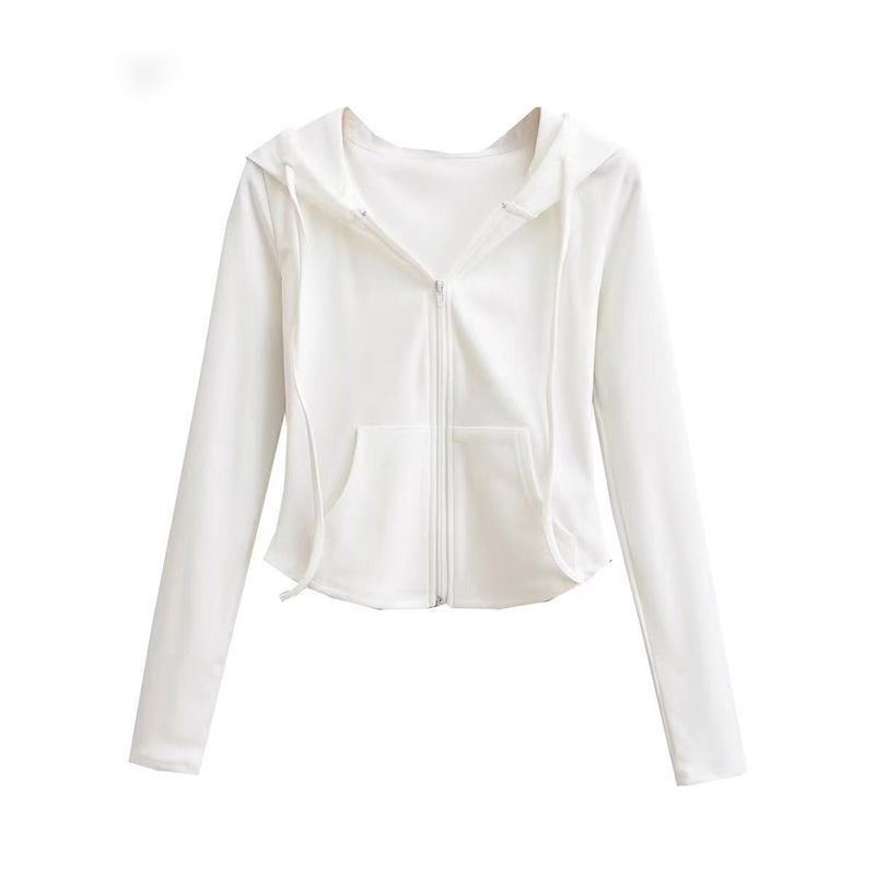 Derong Hot Girl Style Hooded Cardigan Sweater Jacket Women's Spring and Autumn Small Slim Long Sleeve Short Top