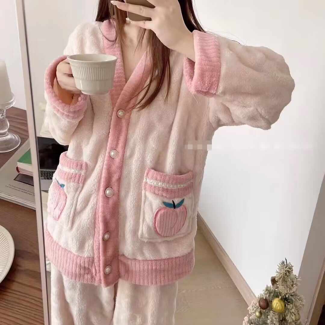 珊瑚絨可愛睡衣女新款春秋冬季加絨加厚高級感法蘭絨可外穿家居服