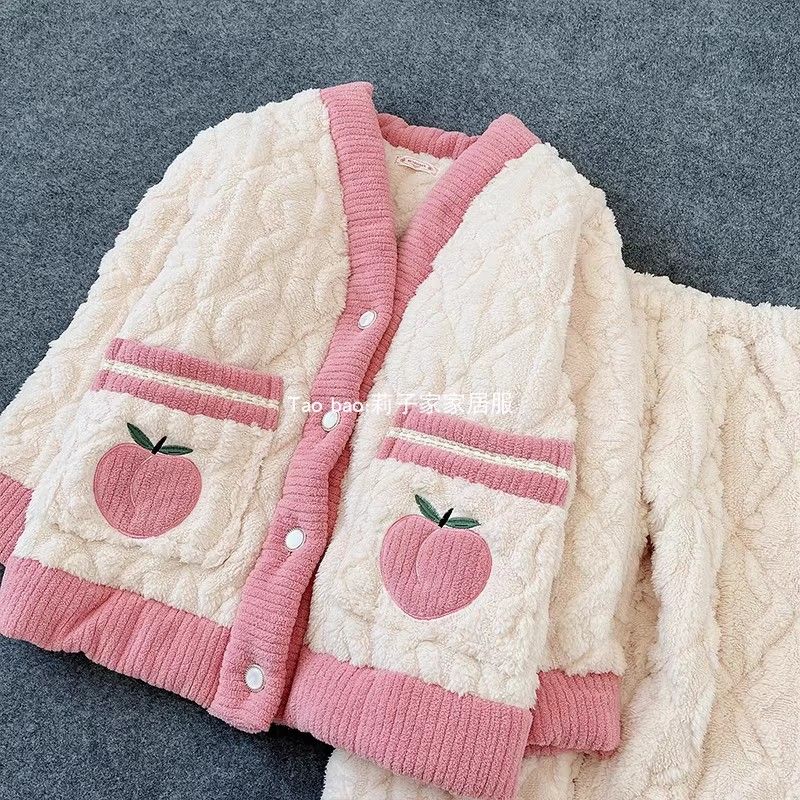 睡衣女加厚冬季珊瑚絨加絨秋冬新款毛絨可愛家居服冬天法蘭絨套裝