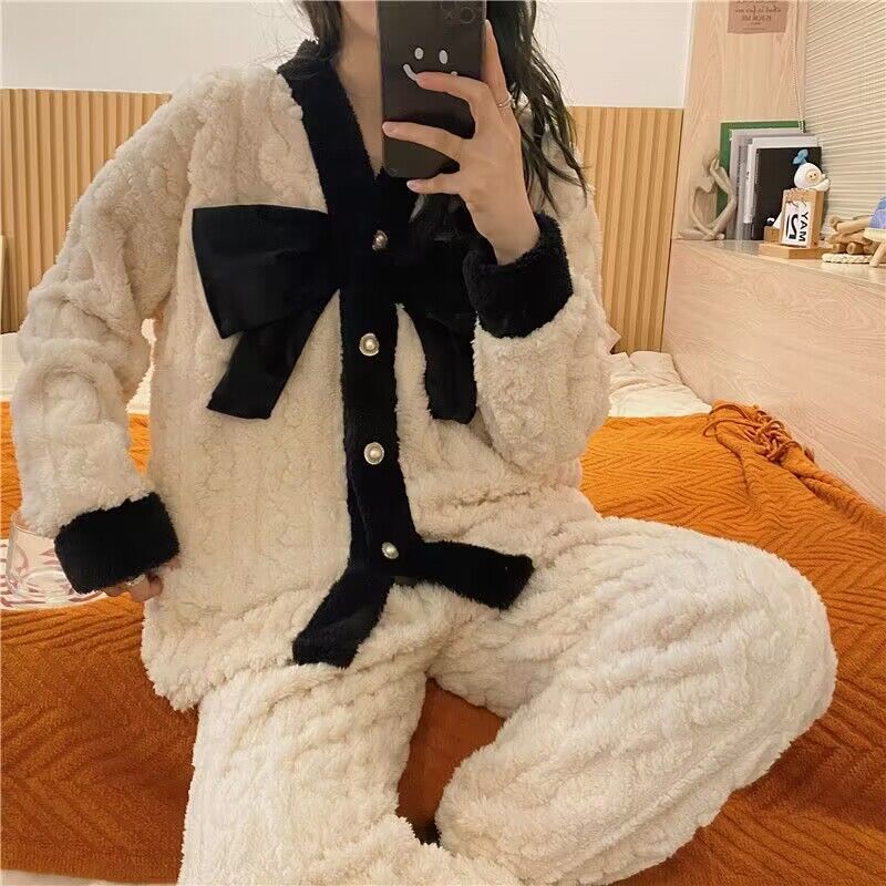 珊瑚絨睡衣女秋冬季學生甜美可愛加厚法蘭絨公主風家居服套裝外穿