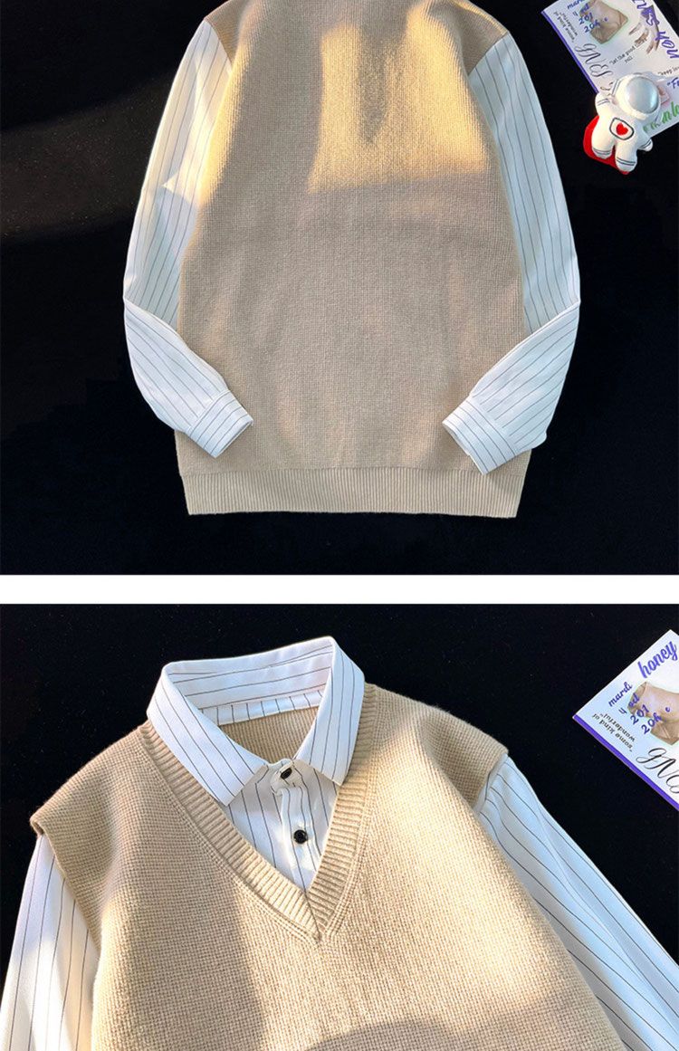 Chaleco de punto y camisa para hombre estilo británico chic_voghion.com