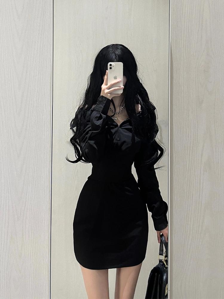 [Brand LALADUDU] Fat mm French design dress for women in autumn, royal sister style waist slimming short skirt