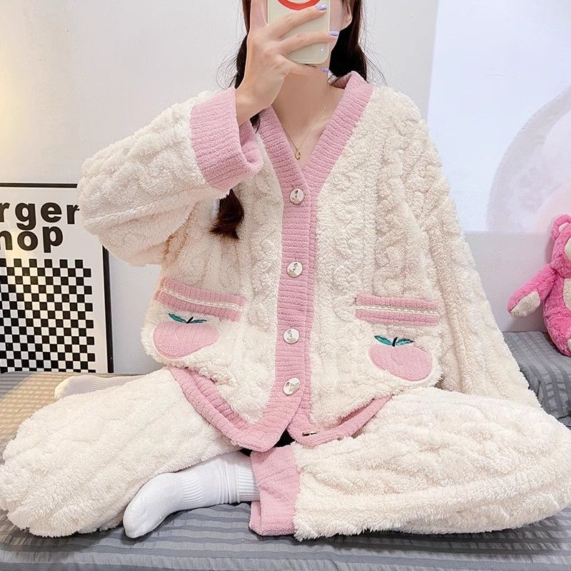 加絨加厚秋冬季新款珊瑚絨睡衣女士學生ins宿舍可外穿家居服套裝