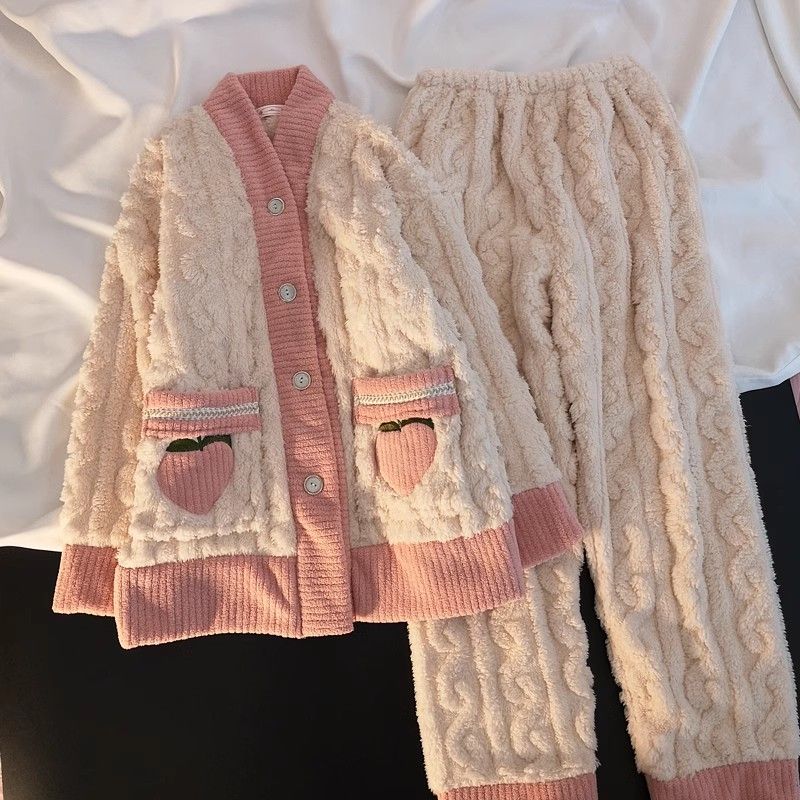 珊瑚絨睡衣女士秋冬季ins風高顏值加絨加厚法蘭絨家居服套裝冬天