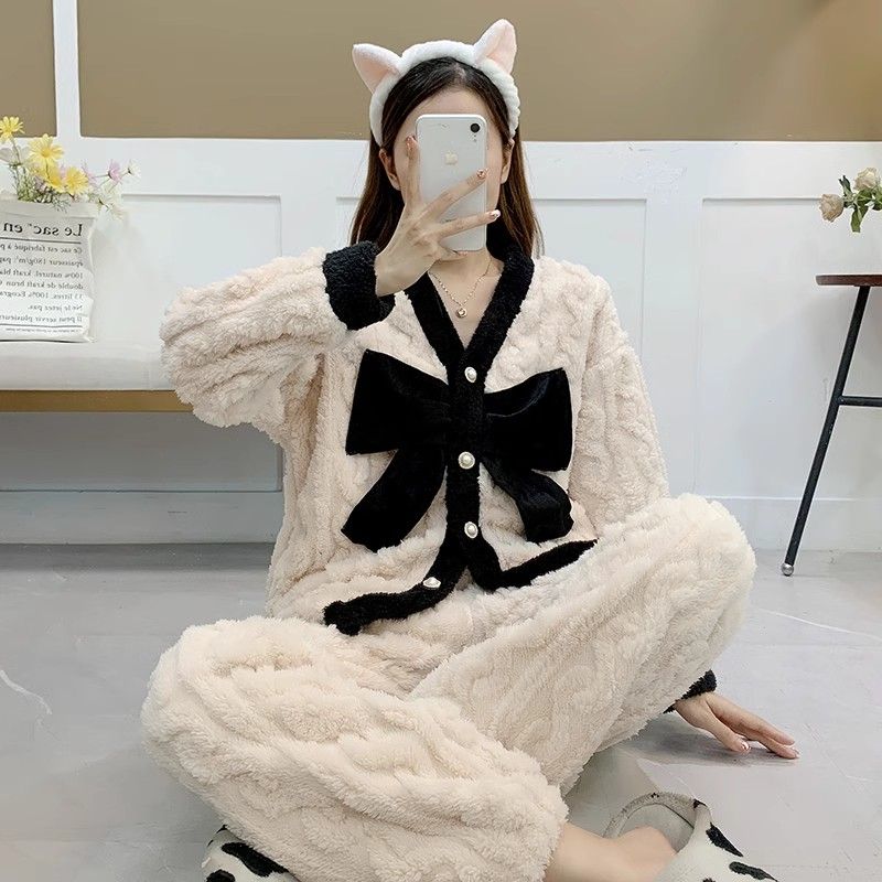 冬季睡衣女法蘭絨爆款加厚可愛韓版學生宿舍珊瑚絨家居服套裝網紅