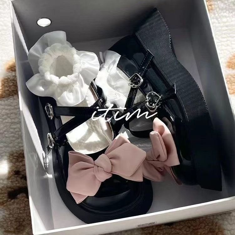可愛蝴蝶結洛麗塔日系甜酷洛麗塔小皮鞋女鞋2023秋季新款厚底松糕