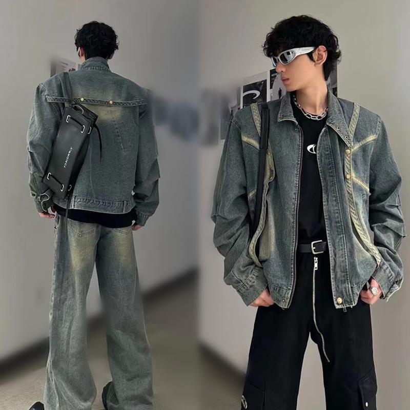 American retro couple wear washed distressed denim jackets for men and women Korean style bf loose design jackets and tops trendy