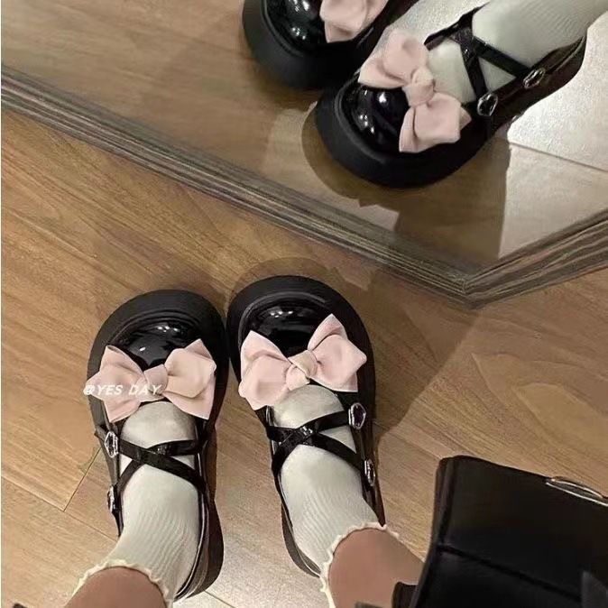2023新款夏季厚底增高瑪麗珍鞋日系甜酷蝴蝶結松糕鞋子jk小皮鞋女