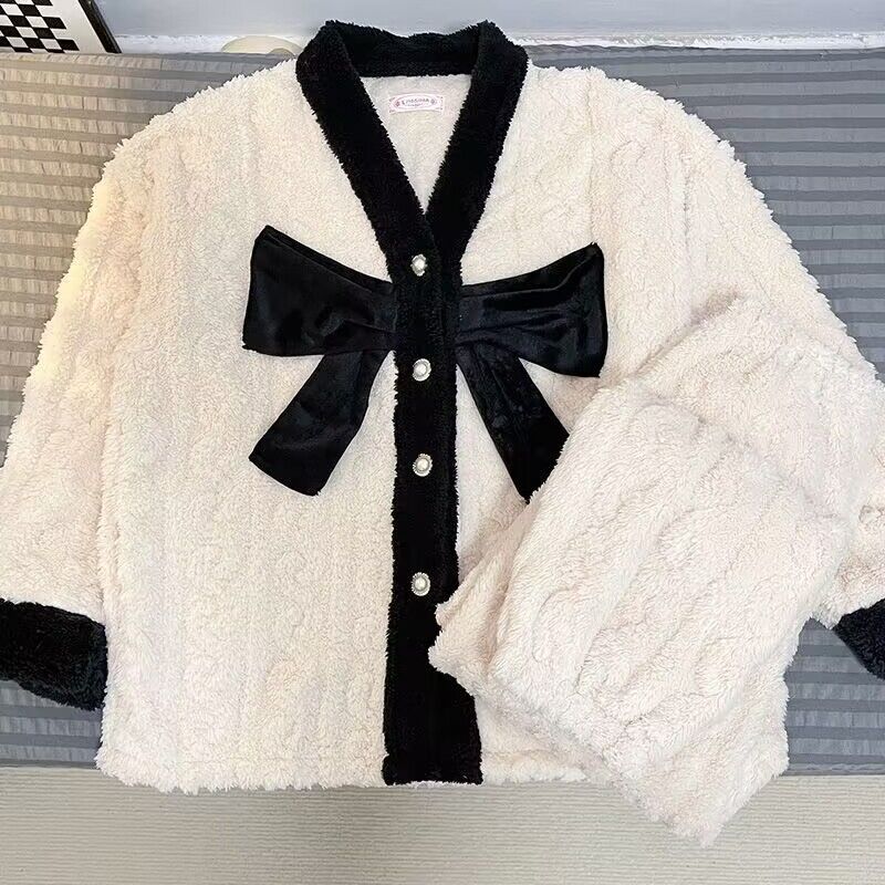 珊瑚絨睡衣女秋冬季長袖甜美可愛法蘭絨加厚保暖家居服套裝秋冬款