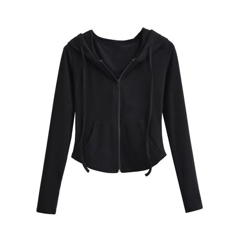 DeRong hot girl style hooded cardigan sweatshirt jacket for women spring and autumn slim temperament high-end long-sleeved short top