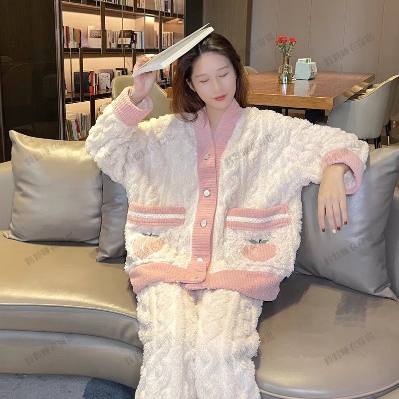珊瑚絨睡衣女秋冬季2023新款女長袖加絨加厚可愛卡通法蘭絨家居服