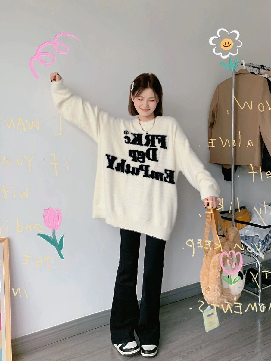 日系港味仿水貂復古chic毛衣女秋冬慵懶風小眾設計感寬鬆顯瘦上衣