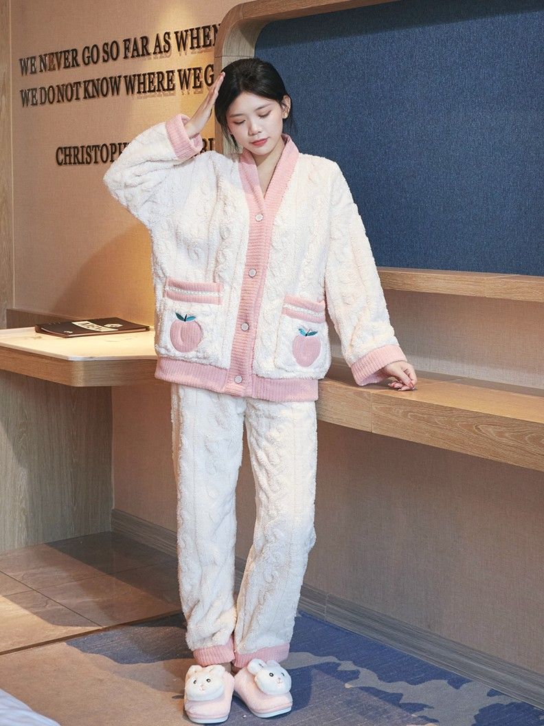 睡衣女冬季珊瑚絨2023年新款秋冬款高級感蝴蝶結公主風加厚家居服