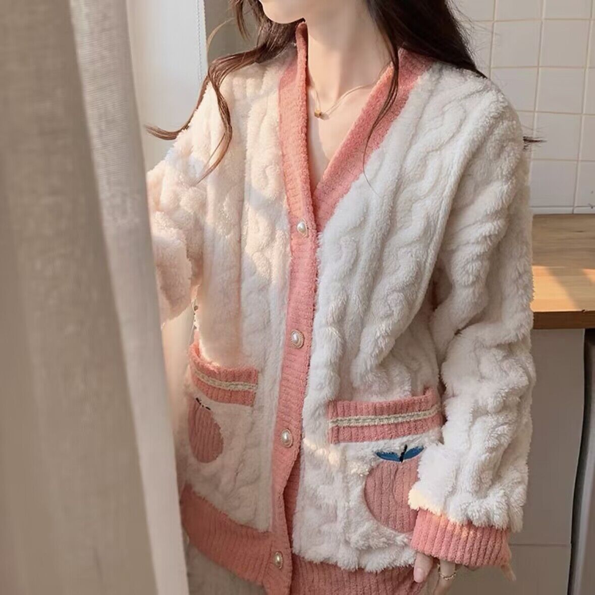 秋冬季新款珊瑚絨睡衣女士加絨加厚學生ins宿舍可外穿家居服套裝