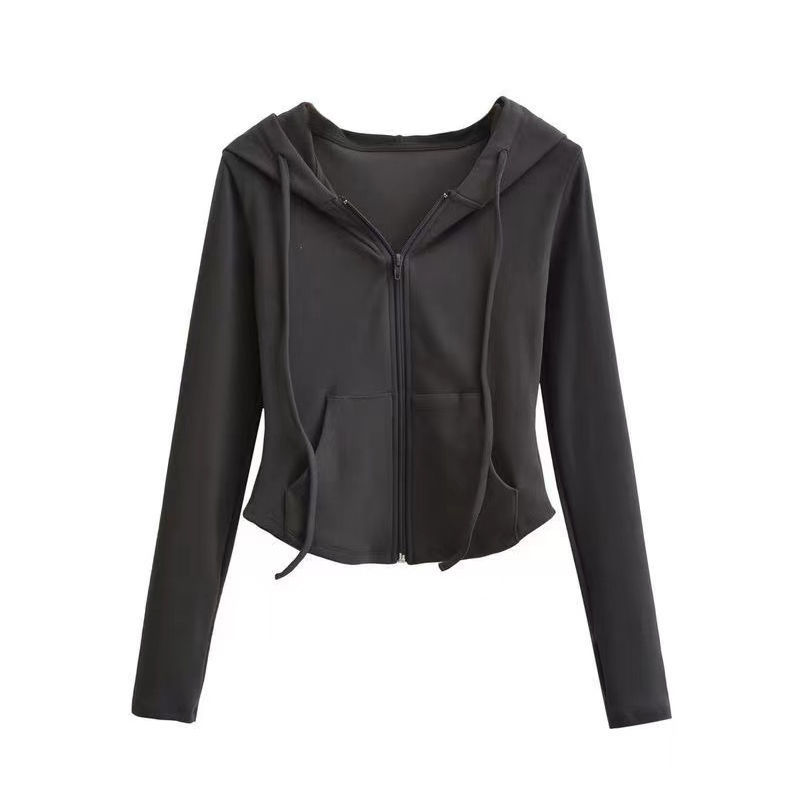 Derong hot girl style hooded cardigan sweatshirt jacket for women spring and autumn slim slim long-sleeved short top trendy winter