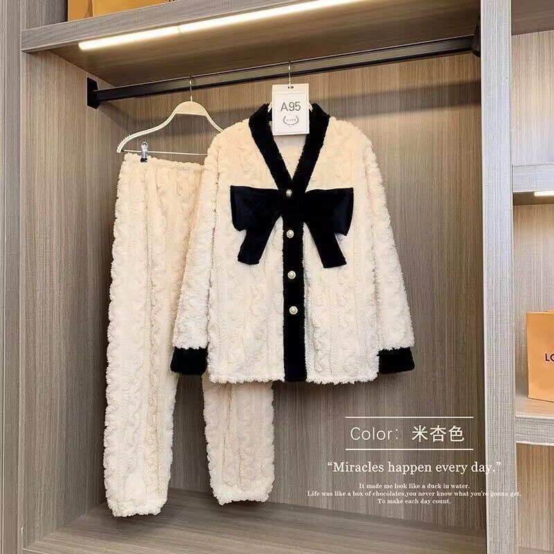 2023新款法蘭絨睡衣女秋冬爆款珊瑚絨加絨加厚保暖長袖家居服套裝
