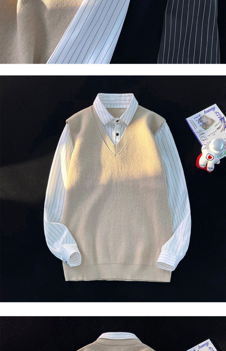 Chaleco de punto y camisa para hombre estilo británico chic_voghion.com