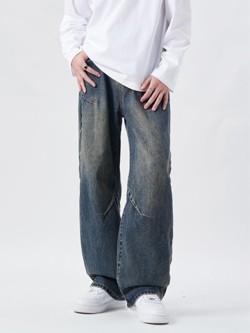 American retro jeans men's loose straight wide-leg high street handsome casual pants 2023 new autumn men's pants