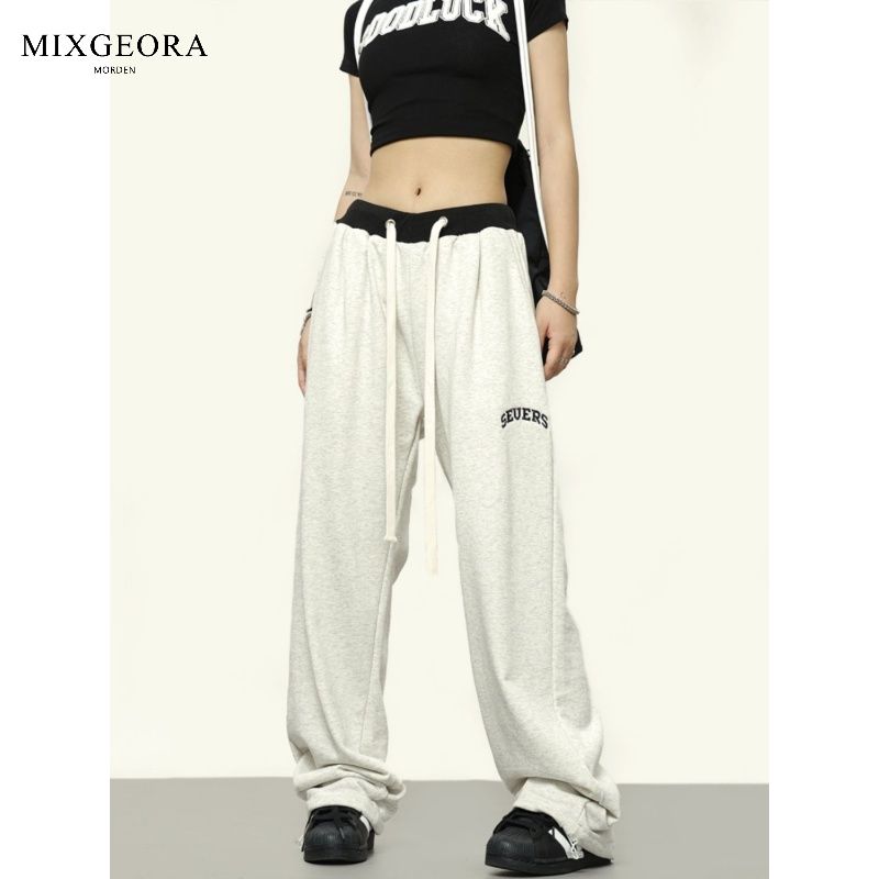 MIX GEORA撞色拼接垂感直筒卫裤男女宽松美式嘻哈街舞休闲运动裤