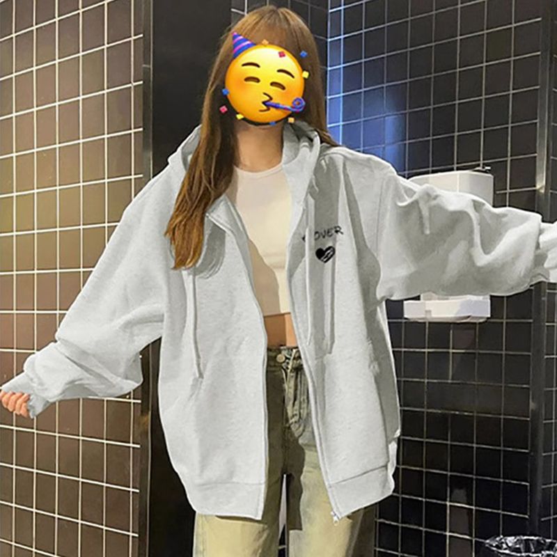 100%重磅純棉oversize連帽衛衣外套女秋季2023新款開衫拉鏈大碼潮