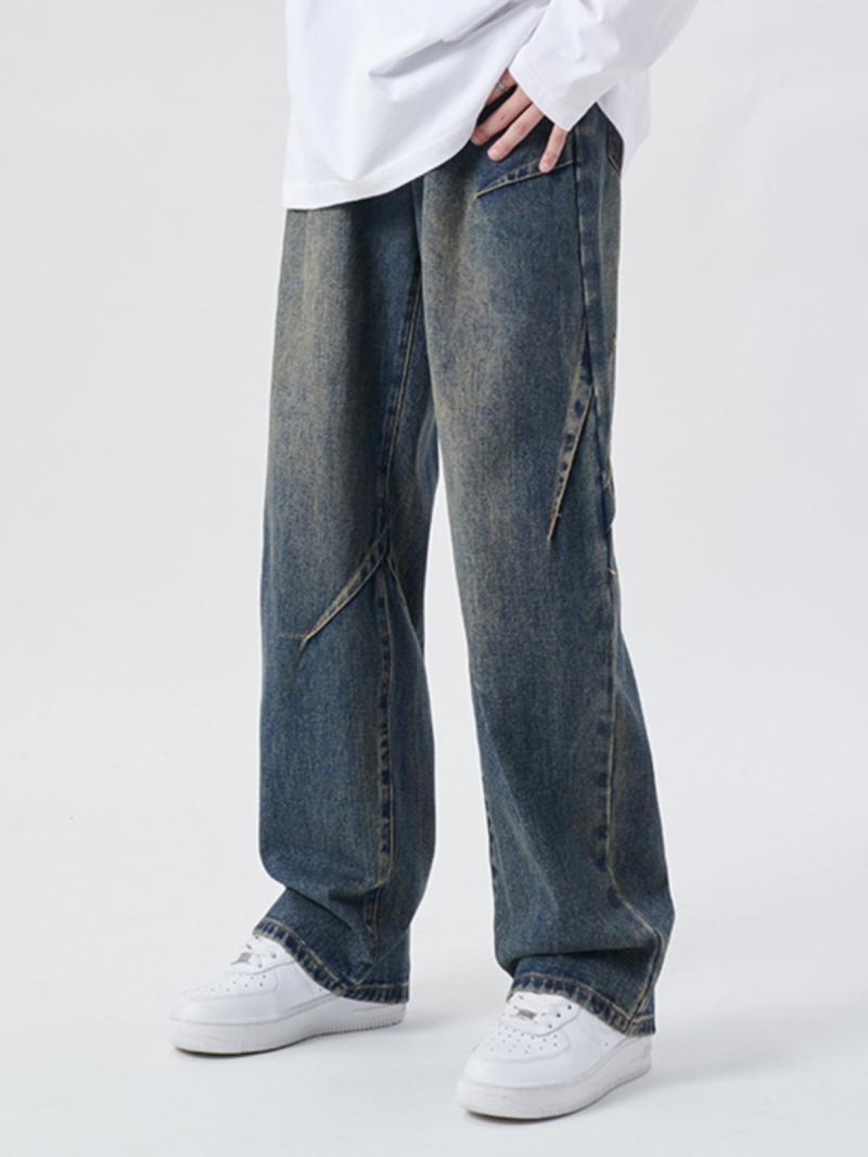 American retro jeans men's loose straight wide-leg high street handsome casual pants 2023 new autumn men's pants