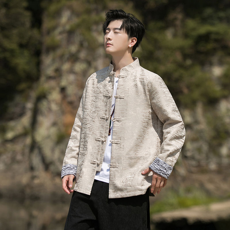 漢服男中國風唐裝春秋季夾克外套中式復古盤扣上衣休閒寬鬆中山裝
