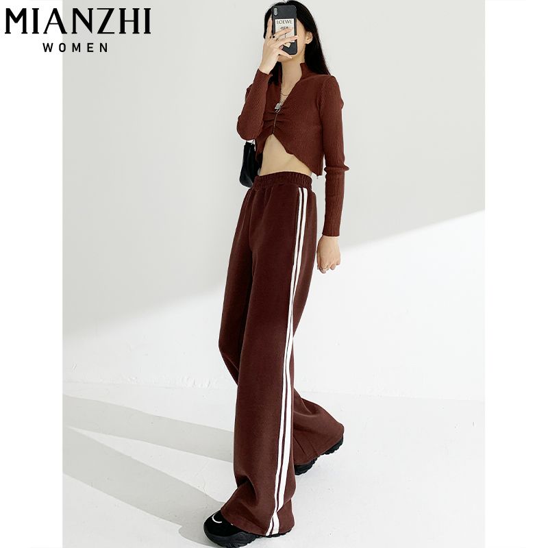 森馬集團棉致休閒運動褲女2023秋季新款高腰寬鬆顯瘦直筒加長衛褲