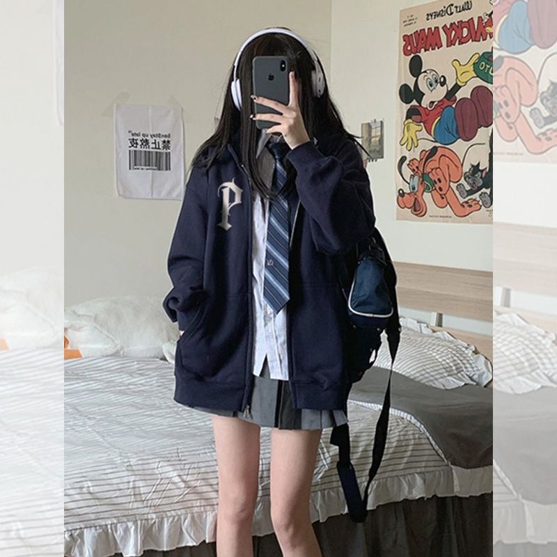 100%重磅純棉寬鬆連帽衛衣女2023秋冬季顯瘦百搭拉鏈開衫外套上衣