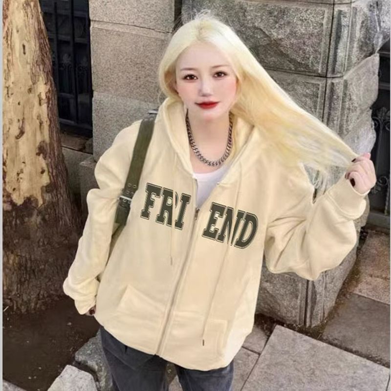 100%重磅純棉外套女2023春秋季薄款開衫oversize大碼拉鏈連帽衛衣