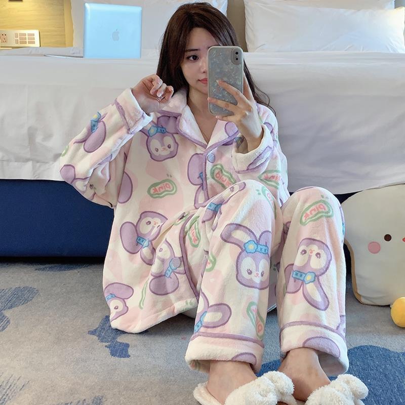 日系ins珊瑚絨睡衣女秋冬季加厚法蘭絨冬天保暖可愛星黛露家居服