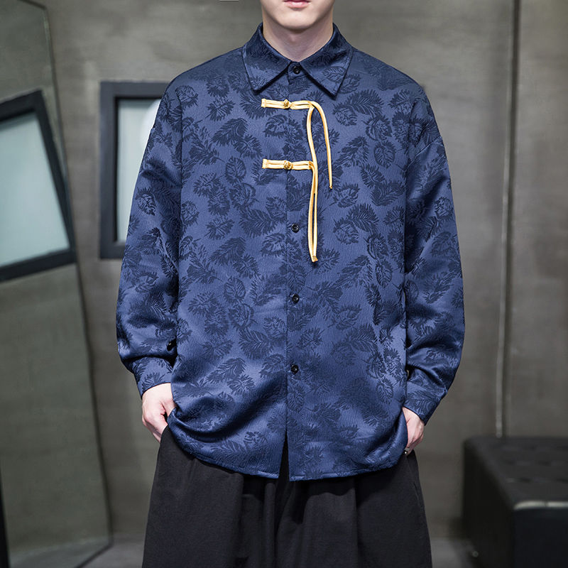 衬衫男长袖订婚服提花上衣新中式男装秋季中国风唐装休闲衬衣外套