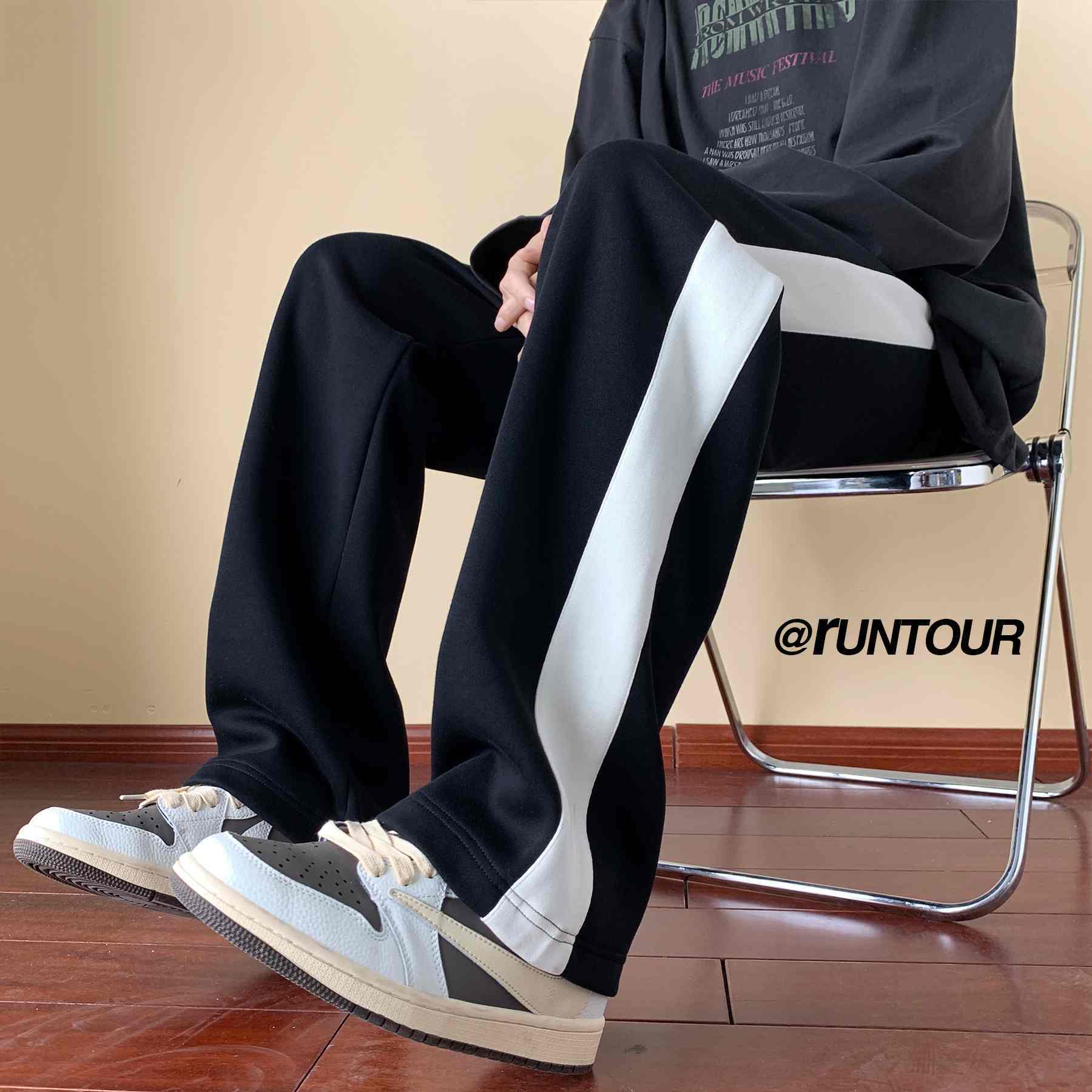 Striped casual trousers men's Hong Kong trend brand loose and versatile straight-leg sweatpants autumn new high street retro trousers