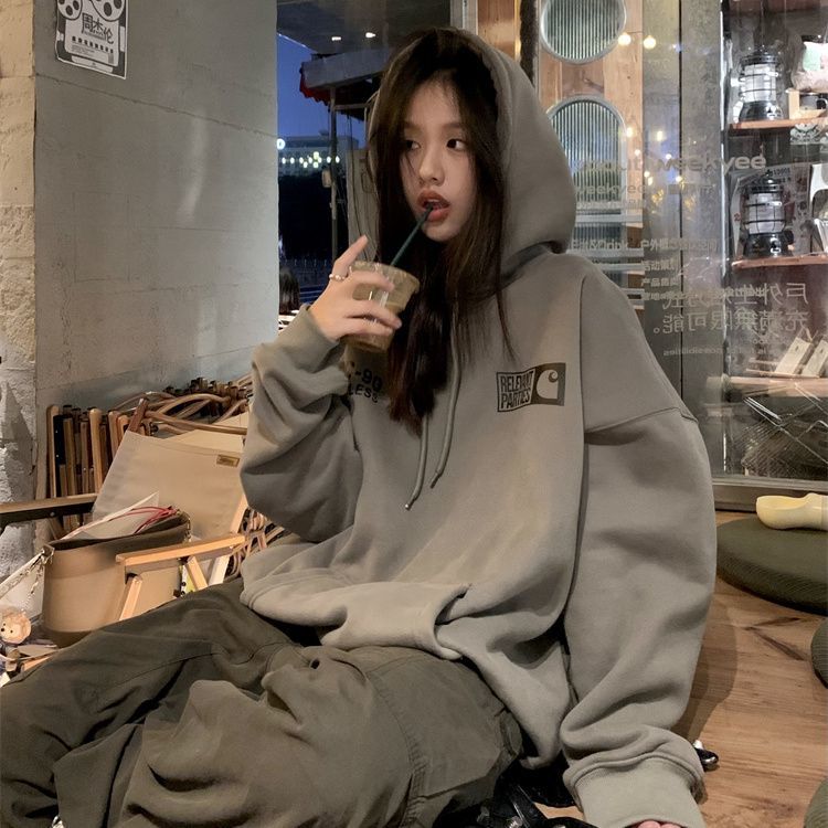 100%重磅純棉潮牌連帽衛衣女2023春秋季薄款寬鬆情侶氣質百搭外套