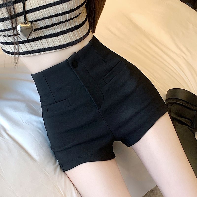 Black suit shorts women's autumn and winter 2023 small high-waist hot girl casual pants slim and versatile outer wear boot pants