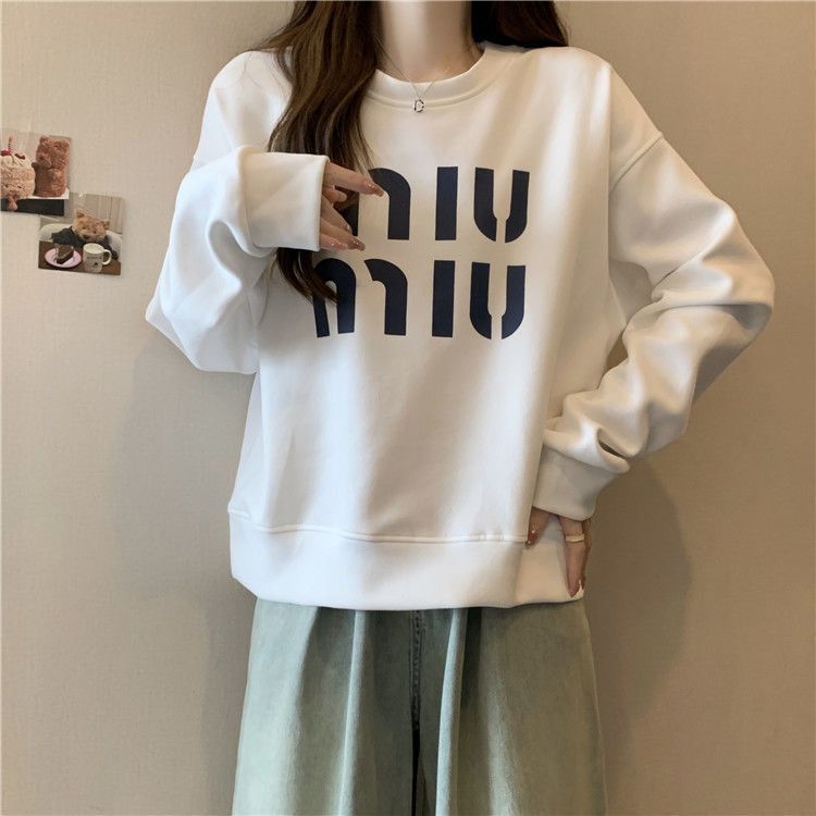 大碼女裝胖mm2023秋新款時尚字母印花插肩袖休閒寬鬆長袖衛衣外套